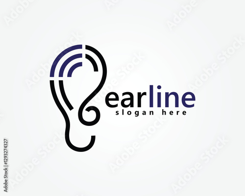 ear logo, ear lobe with sound waves line concept logo design template