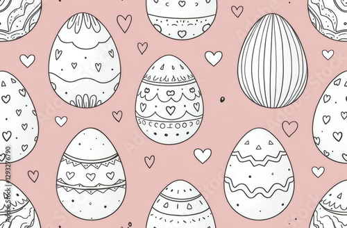 Easter Seamless Pattern, Adorable Set of Easter Eggs, Eggs and Hearts, Festive Decor, Spring Holiday Motifs, Good for Background, textile, wrap paper 