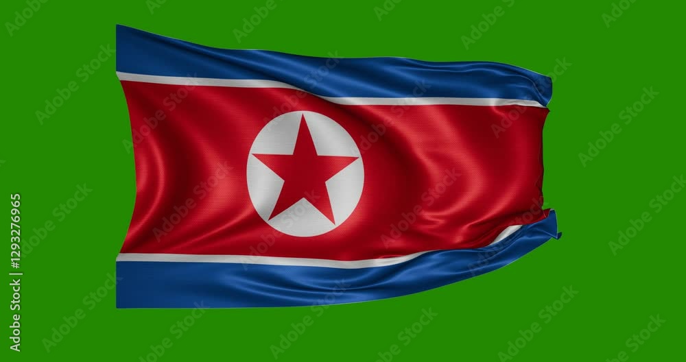 North Korea flag animation, green background, 4k