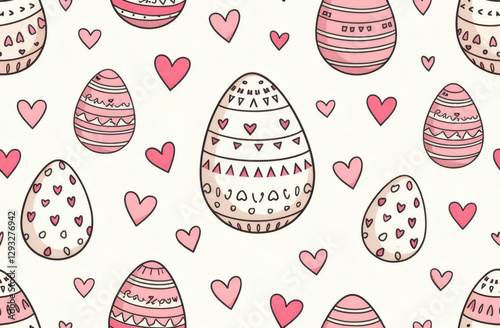 Easter Seamless Pattern, Adorable Set of Easter Eggs, Eggs and Hearts, Festive Decor, Spring Holiday Motifs, Good for Background, textile, wrap paper 