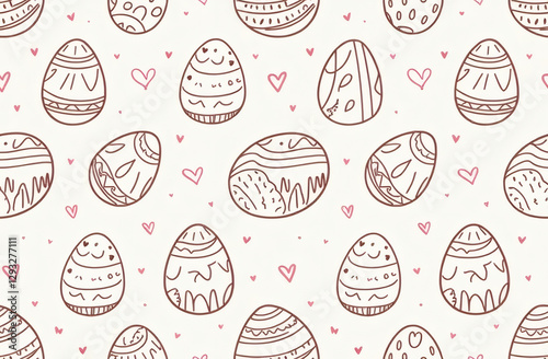 Easter Seamless Pattern, Adorable Set of Easter Eggs, Eggs and Hearts, Festive Decor, Spring Holiday Motifs, Good for Background, textile, wrap paper 