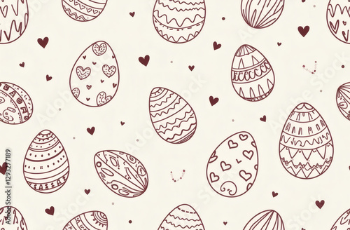Easter Seamless Pattern, Adorable Set of Easter Eggs, eggs and hearts, Festive Decor, Spring Holiday Motifs, good for background, textile, wrap paper 