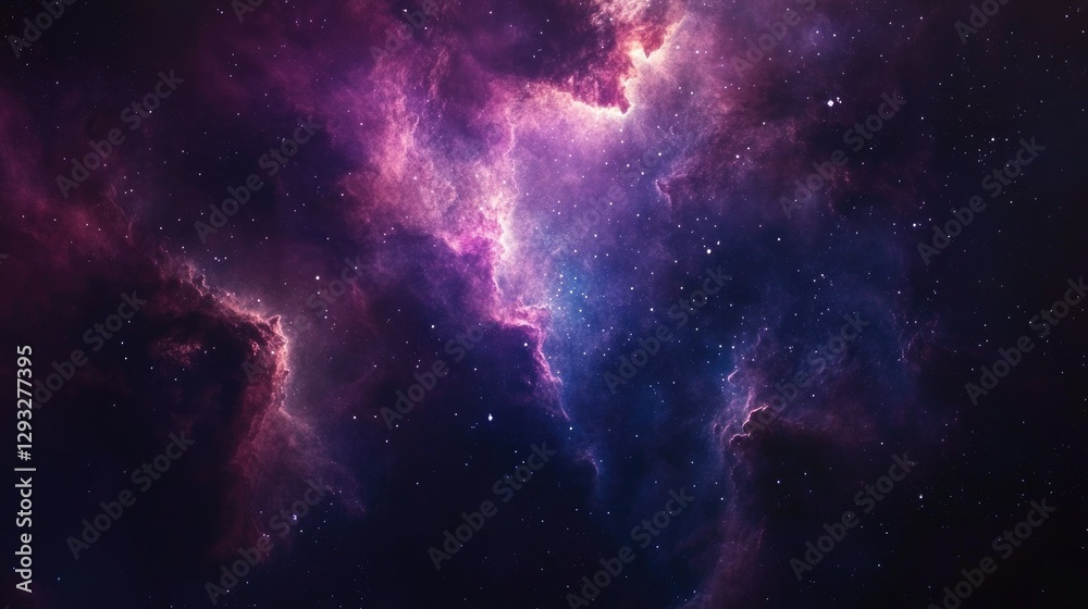 Fototapeta premium Majestic nebula in deep space, colorful clouds of gas and dust illuminated by bright stars, creating a mesmerizing cosmic scene