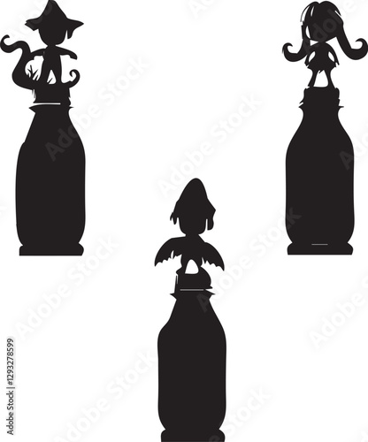 silhouette of clean vector of kids water bottles isolated