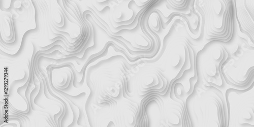 Abstract white paper cut background with lines. Background of the topographic map. White wave paper curved reliefs abstract background. Realistic papercut decoration textured with wavy layers.