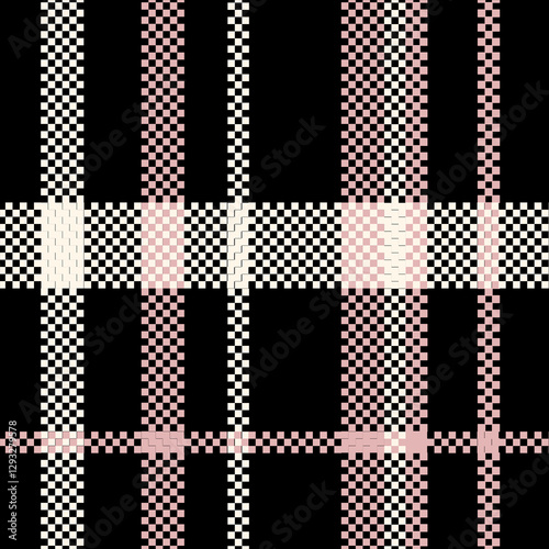 tartan pattern in soft beige, white, and light pink. Perfect for fabric, fashion, wallpaper, and digital backgrounds. Classic checkered design for timeless style and versatile design projects.