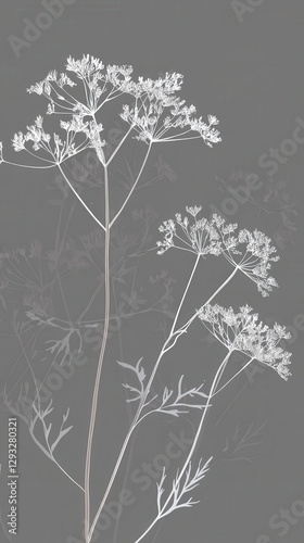 Elegant Gray and White Botanical Print - Delicate Floral Line Art for Modern Home Decor