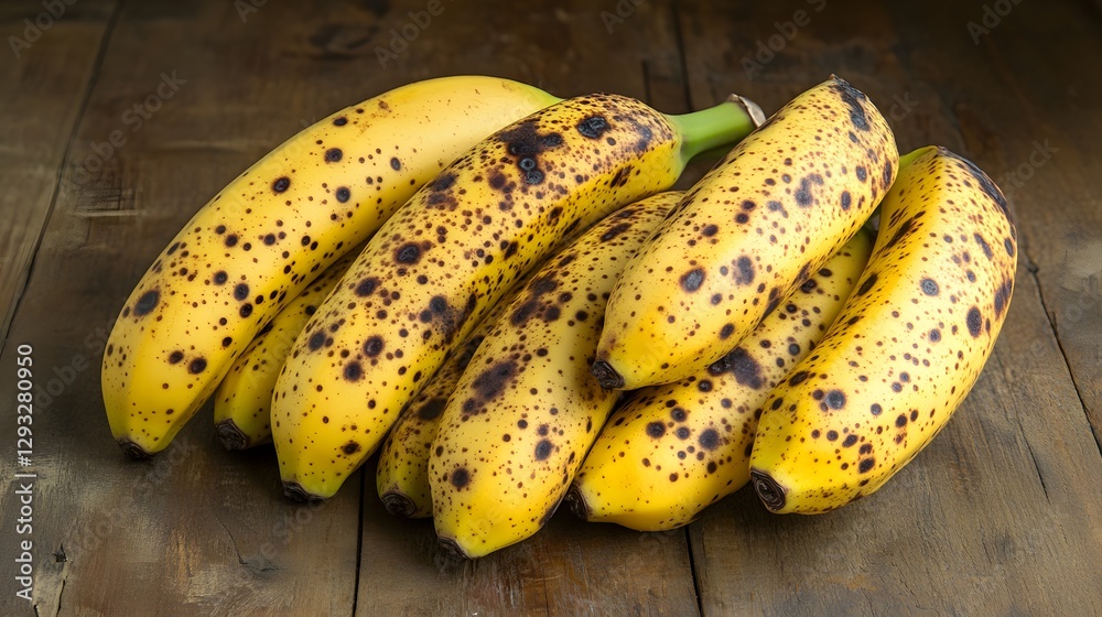 Ripe Bananas With Brown Spots On Wooden Surface Ripe Bananas With Brown Spots On Wooden Surface