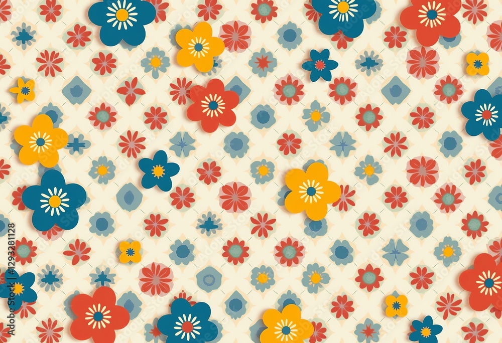 Obraz premium Add a touch of spring freshness to your designs with this geometric pattern, showcasing a delightful color scheme that captures the essence of the season, perfect for creating visually appealing backg