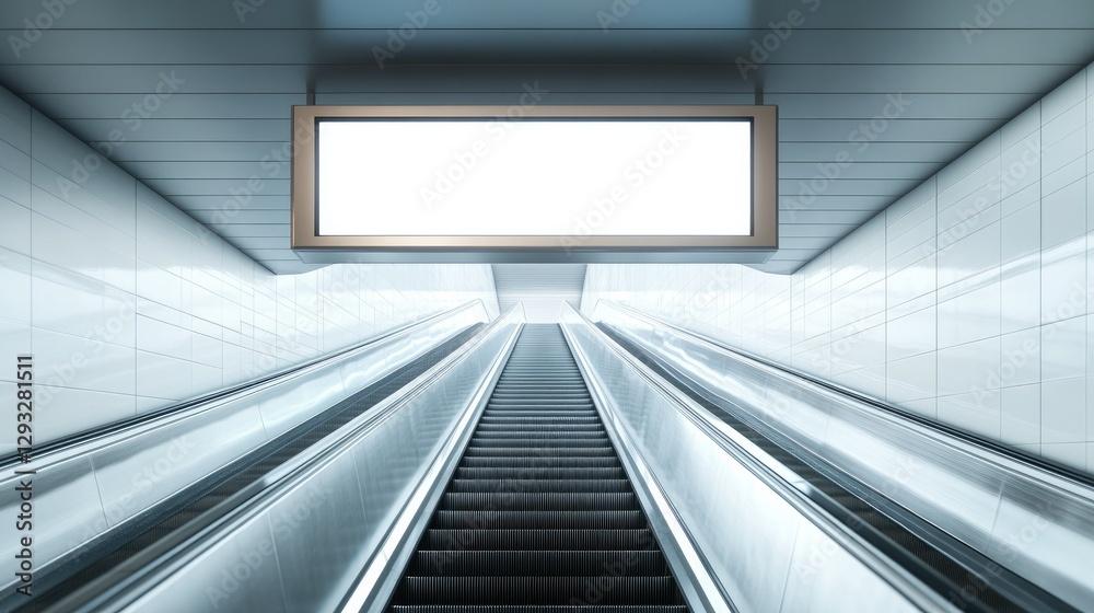 Obraz premium Subway station escalator with a modern digital billboard mockup, waiting for a brand advertisement design