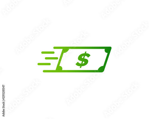 A minimalistic money transfer icon with a green dollar sign, fast moving arrow, and flat design, representing speedy transactions, currency exchange, and financial success.