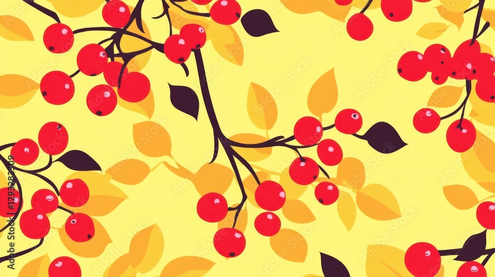 Autumnal Berries and Leaves Pattern - Vibrant Fall Design for Home Decor Autumnal Berries and Leaves Pattern - Vibrant Fall Design for Home Decor
