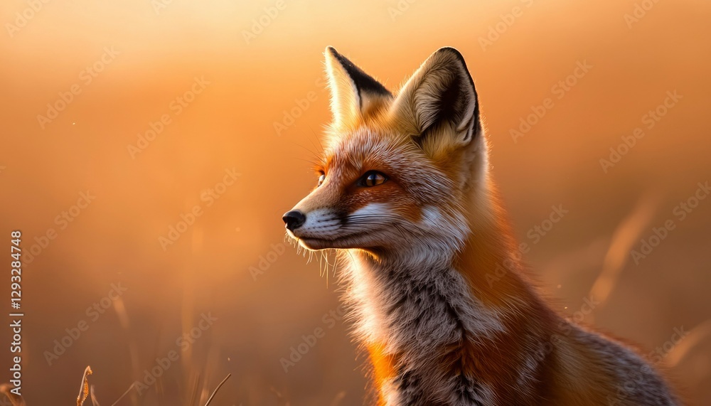 Obraz premium Red Fox at Sunrise in a Golden Meadow