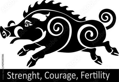 The Boar Celtic Symbol, black and white vector drawing,  symbolising strength, courage and fertility. Motivational icon symbol. Wall Poster, art, icon