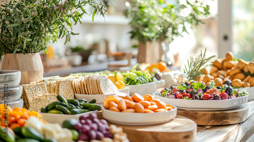 Delightful spread of healthy and fresh foods, perfect for grazing or a light meal. Enjoy the array of colors and flavors!