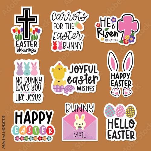 Religious Easter Stickers, Faith Easter Word Art Vector 