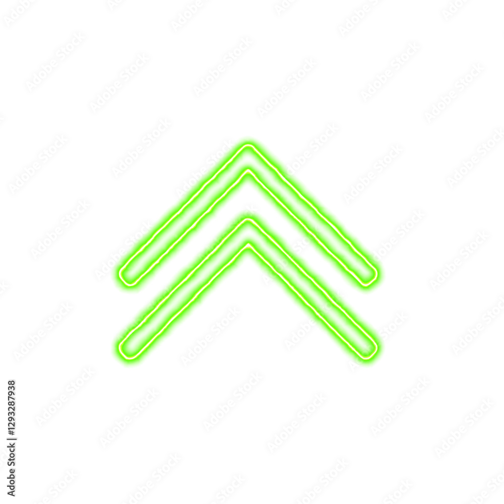 Icon chevron double up from the flow of energy of green color. Shimmering neon Icon chevron double up from the flow of energy of green color. Shimmering neon