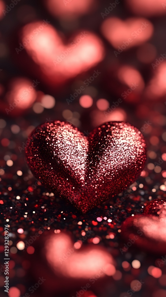 Sparkling red heart on a glittery background Sparkling red heart on a glittery background