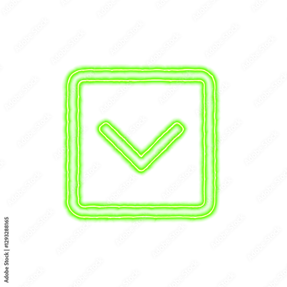 Icon chevron square down from the flow of energy of green color. Shimmering neon Icon chevron square down from the flow of energy of green color. Shimmering neon