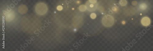 Bokeh background with soft golden light orbs on a transparent grid, ideal for overlays and graphic design projects.	