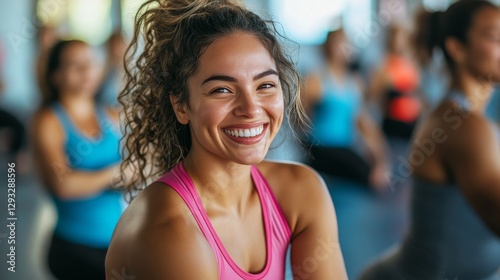 Smiling Woman in Gym Class - Positive Energy and Fitness Free Download Smiling Woman in Gym Class - Positive Energy and Fitness - GFXLoad