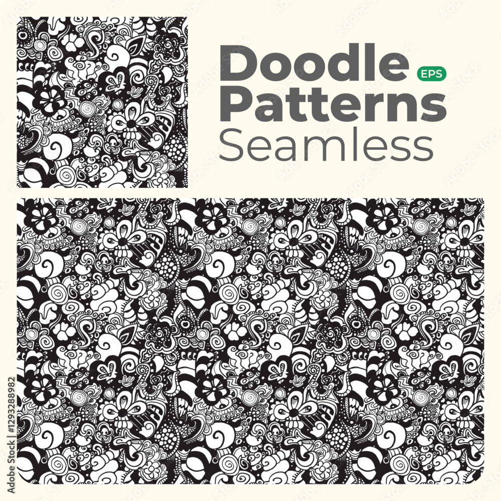 Doodle abstract full color patterns seamless