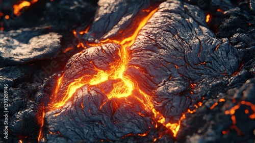 Molten Lava Texture with Fiery Orange Glows and Dark Crust