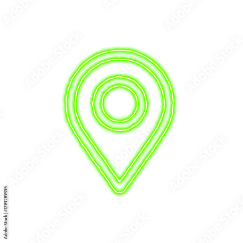 Icon map marker from the flow of energy of green color. Shimmering neon