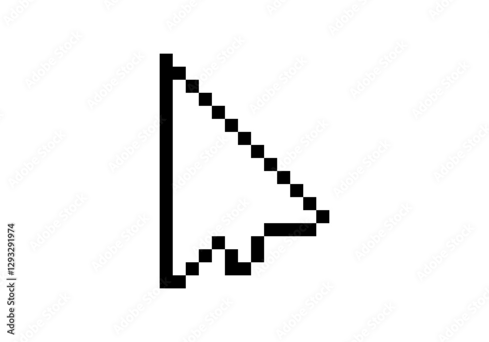 Simple black and white pixelated mouse cursor icon, reminiscent of early computer graphics. Simple black and white pixelated mouse cursor icon, reminiscent of early computer graphics.