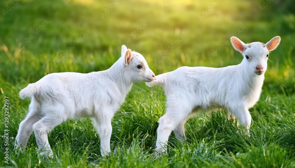 Adorable Baby Farm Animals Frolicking in Lush Green Summer Grass A Delightful Scene of Playful Calves and Lambs Basking in Sunlight Amidst a Picturesque Landscape Adorable Baby Farm Animals Frolicking in Lush Green Summer Grass A Delightful Scene of Playful Calves and Lambs Basking in Sunlight Amidst a Picturesque Landscape