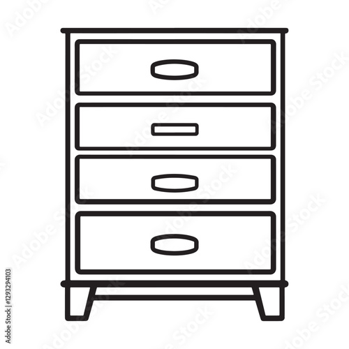 Black and White Dresser Silhouette Icon, Wardrobe Dresser Silhouette Vector, Simple Bedroom Dresser Silhouette, Outline of a Bedroom Dresser, Minimalist Dresser Cabinet Line Drawing.