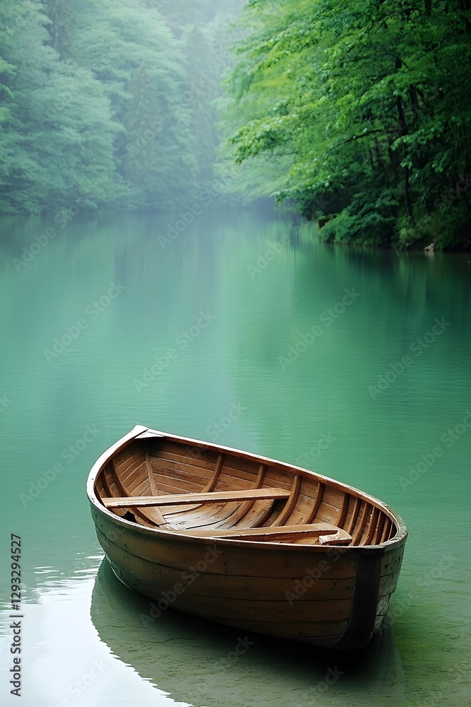 The wooden boat on the lake swayed with the waves The wooden boat on the lake swayed with the waves