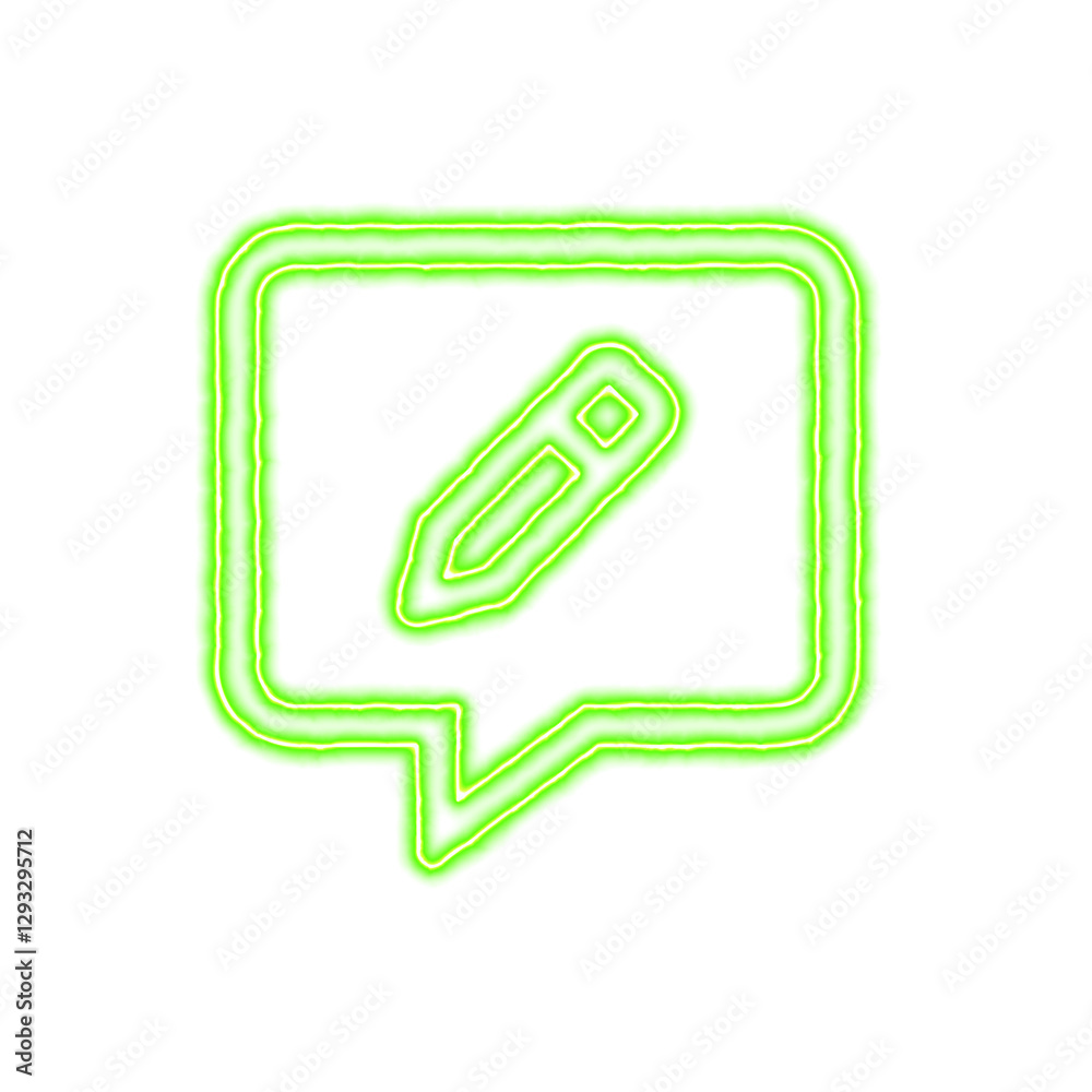 Fototapeta premium Icon comment alt edit from the flow of energy of green color. Shimmering neon