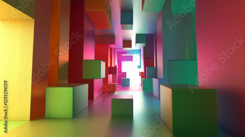 Vector 3d illustration color cube, design with perspective effect