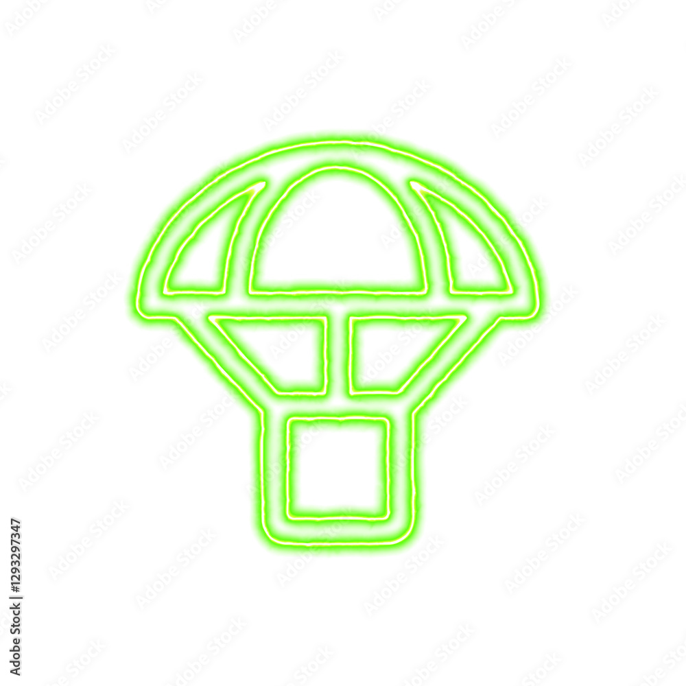 Icon parachute box from the flow of energy of green color. Shimmering neon Icon parachute box from the flow of energy of green color. Shimmering neon