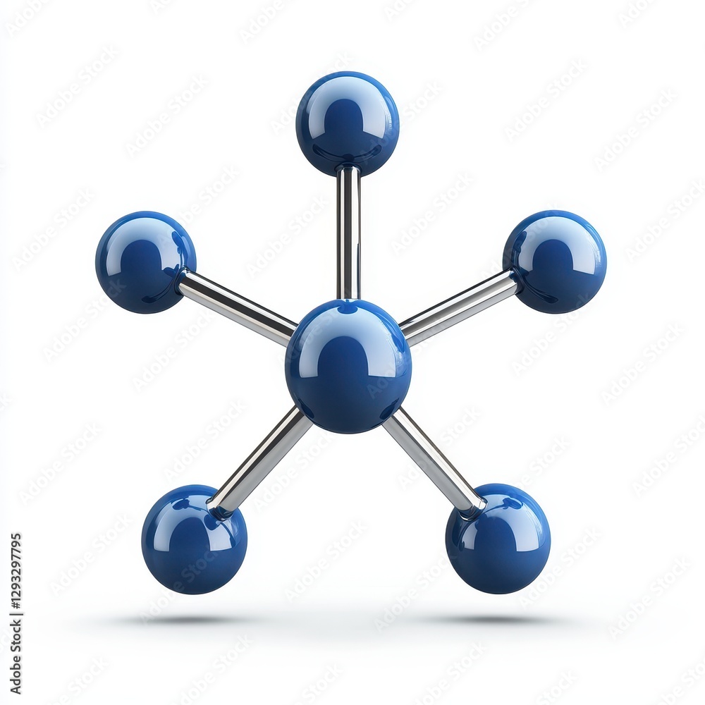 Fototapeta premium A 3D representation of a molecular structure, featuring blue spheres connected by metallic rods, symbolizing chemical bonds and molecular interactions.