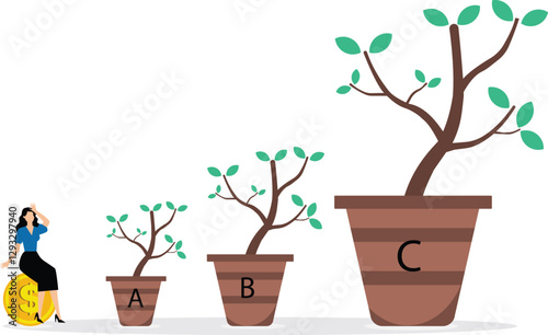Where to invest idea concept, businesswoman confused to invest right investment of his money