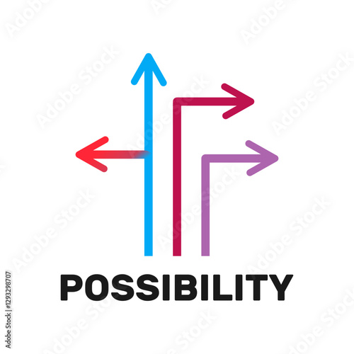business possibility colourful illustrates icon, four arrows from bottom to different directions in multiple colours.
