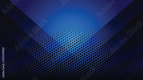 Abstract creative glowing light and shade with halftone dot screen on gradient dark blue background. Vector illustration.