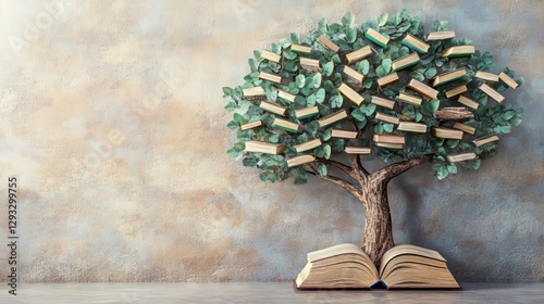 International literacy day concept with tree with books like leaves
