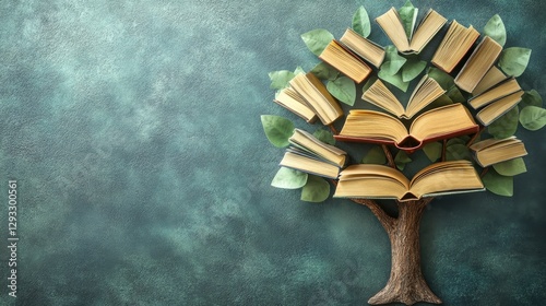 International literacy day concept with tree with books like leaves