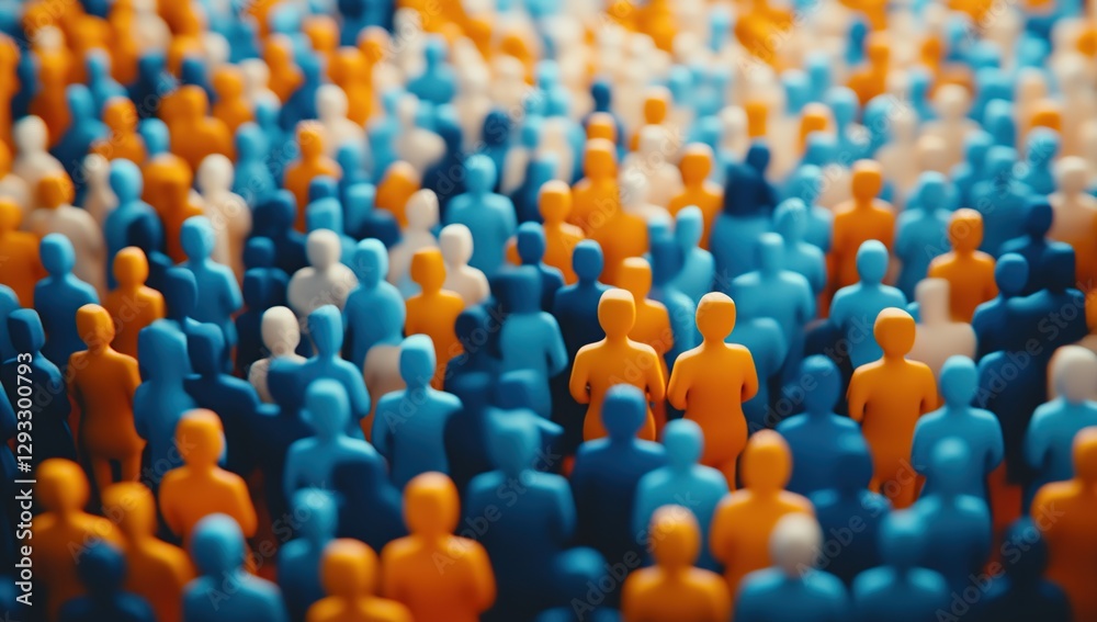 Fototapeta premium Abstract Crowd of Blue Orange and White Figures