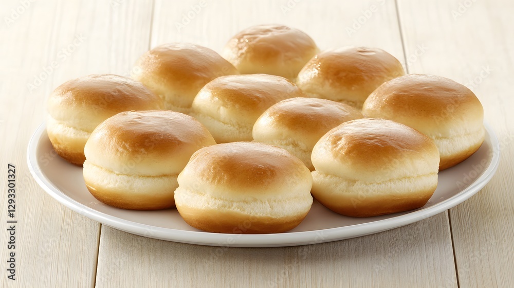 Golden Brown Crusty Bread Rolls on Plate Golden Brown Crusty Bread Rolls on Plate