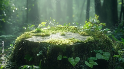 Wallpaper Mural Podium covered with green moss and vines in an ancient forest Torontodigital.ca