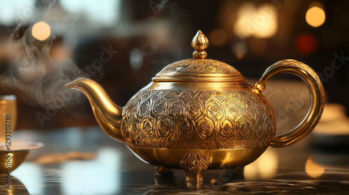 Traditional arab kettles set isolated on white background. Vector cartoon illustration of vintage golden pot for tea or coffee decorated with oriental ornament, eastern restaurant design elements