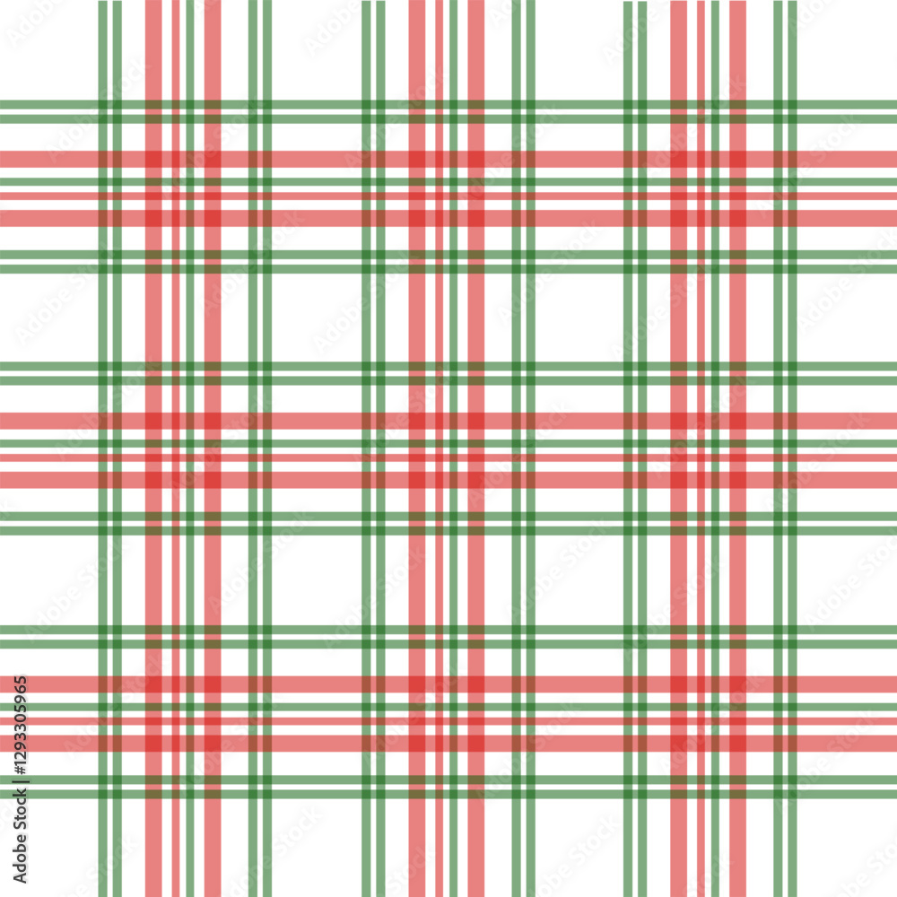 Fototapeta premium Festive red, green, and white tartan pattern with a traditional Christmas vibe. Perfect for holiday wrapping paper, greeting cards, textiles, and winter decor. Seamless vector design.
