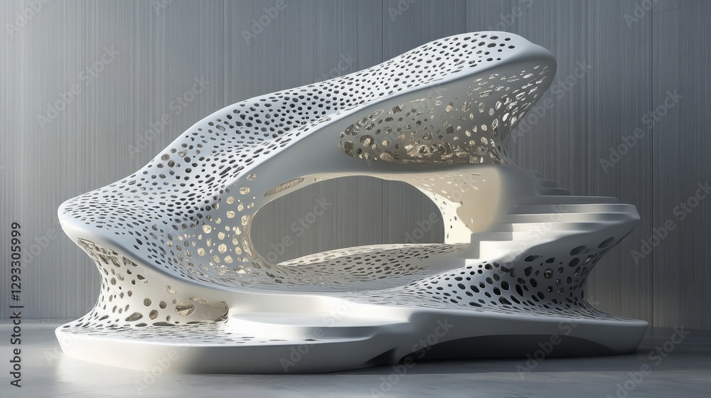 Fototapeta premium Podium made of futuristic white metal with intricate details 