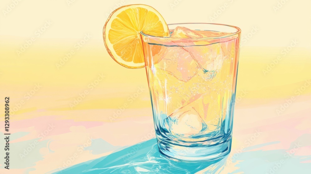 glass of sparkling water with lemon slice, vibrant and refreshing, perfect for illustrating summer vibes glass of sparkling water with lemon slice, vibrant and refreshing, perfect for illustrating summer vibes