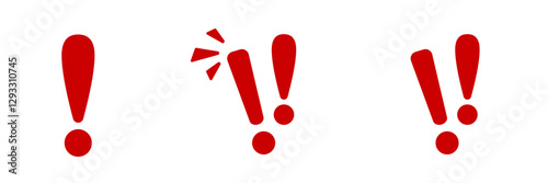Three red exclamation marks in different styles, showing variation in expressions.