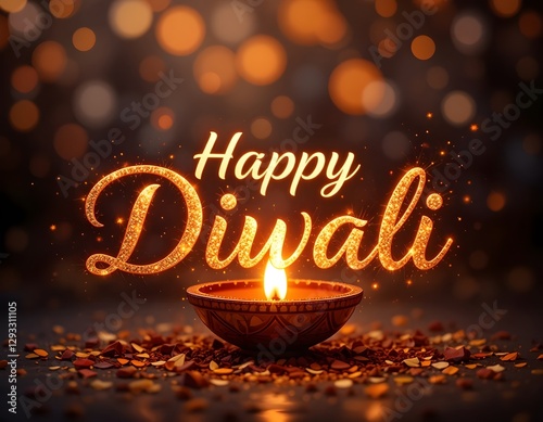 Happy Diwali typography with yellow color background.